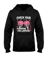Check Your Pumpkins Breast Cancer Awareness Halloween Women T-Shirt_1