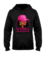 in October We Wear Pink Black Women Breast Cancer Awareness T-Shirt