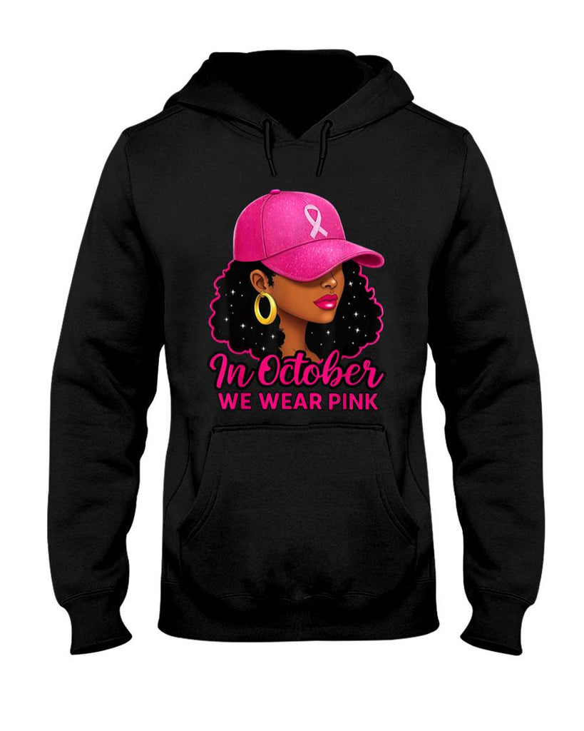 in October We Wear Pink Black Women Breast Cancer Awareness T-Shirt