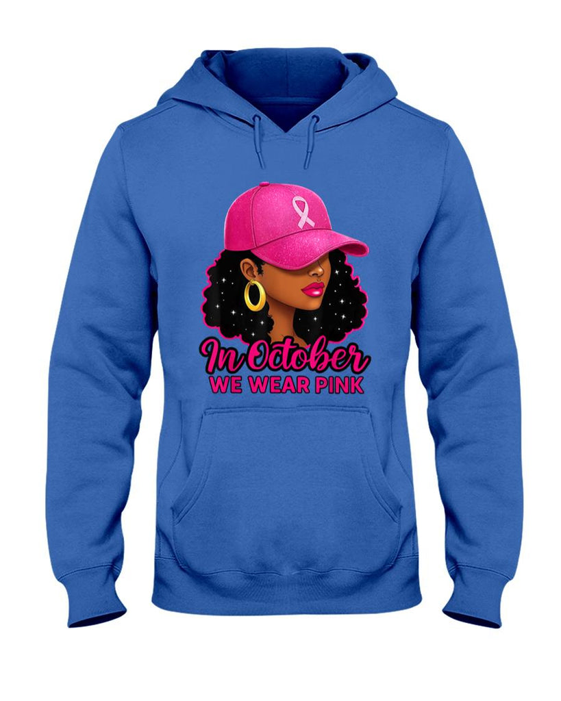 in October We Wear Pink Black Women Breast Cancer Awareness T-Shirt