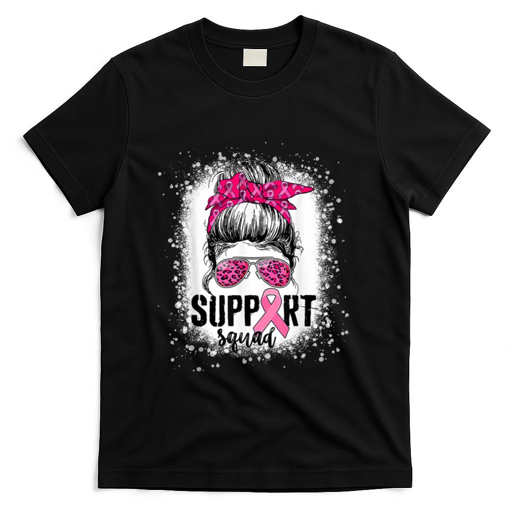 Support Squad Messy Bun Pink Warrior Breast Cancer Awareness T-Shirt
