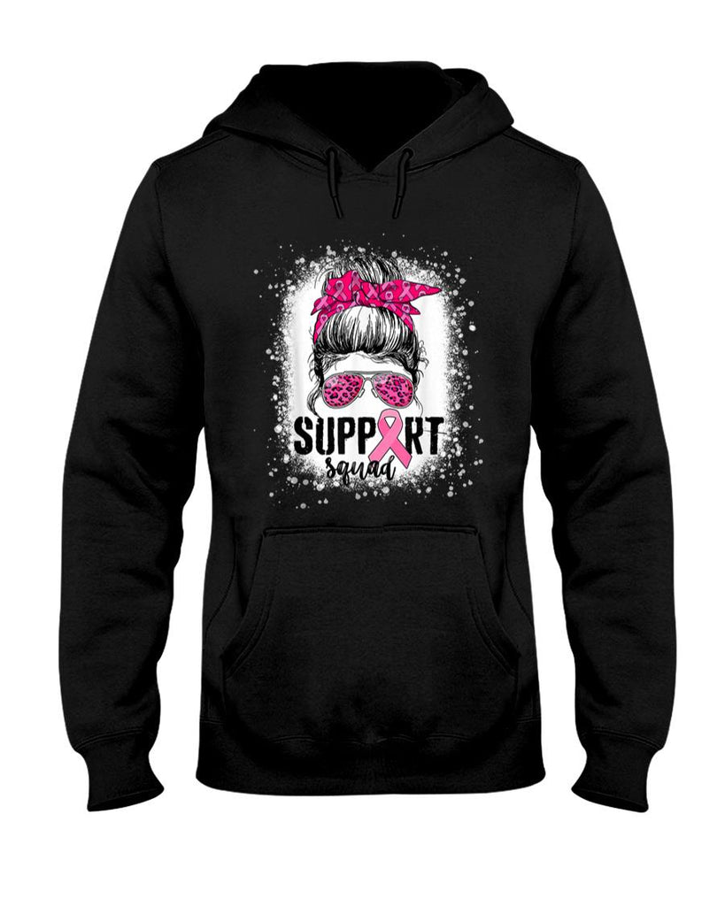 Support Squad Messy Bun Pink Warrior Breast Cancer Awareness T-Shirt