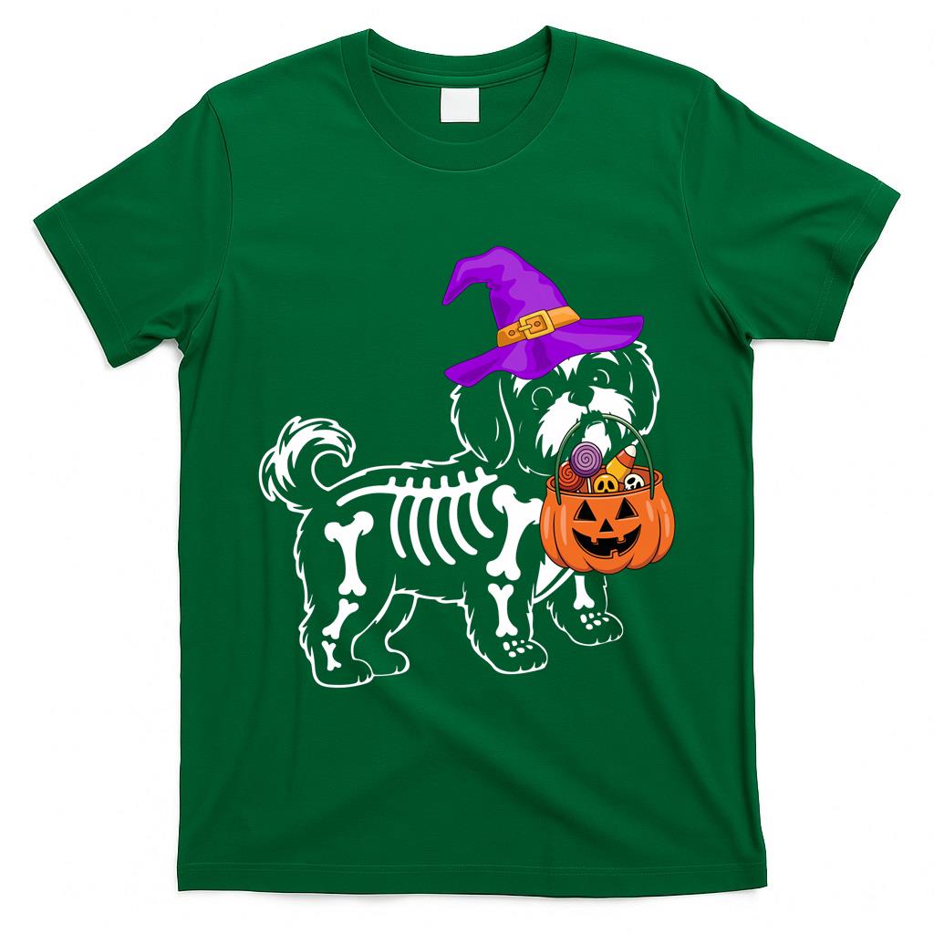 Shih Tzu Dog Halloween Spooky Skeleton Trick or Treat Long Sleeve T-Shirt