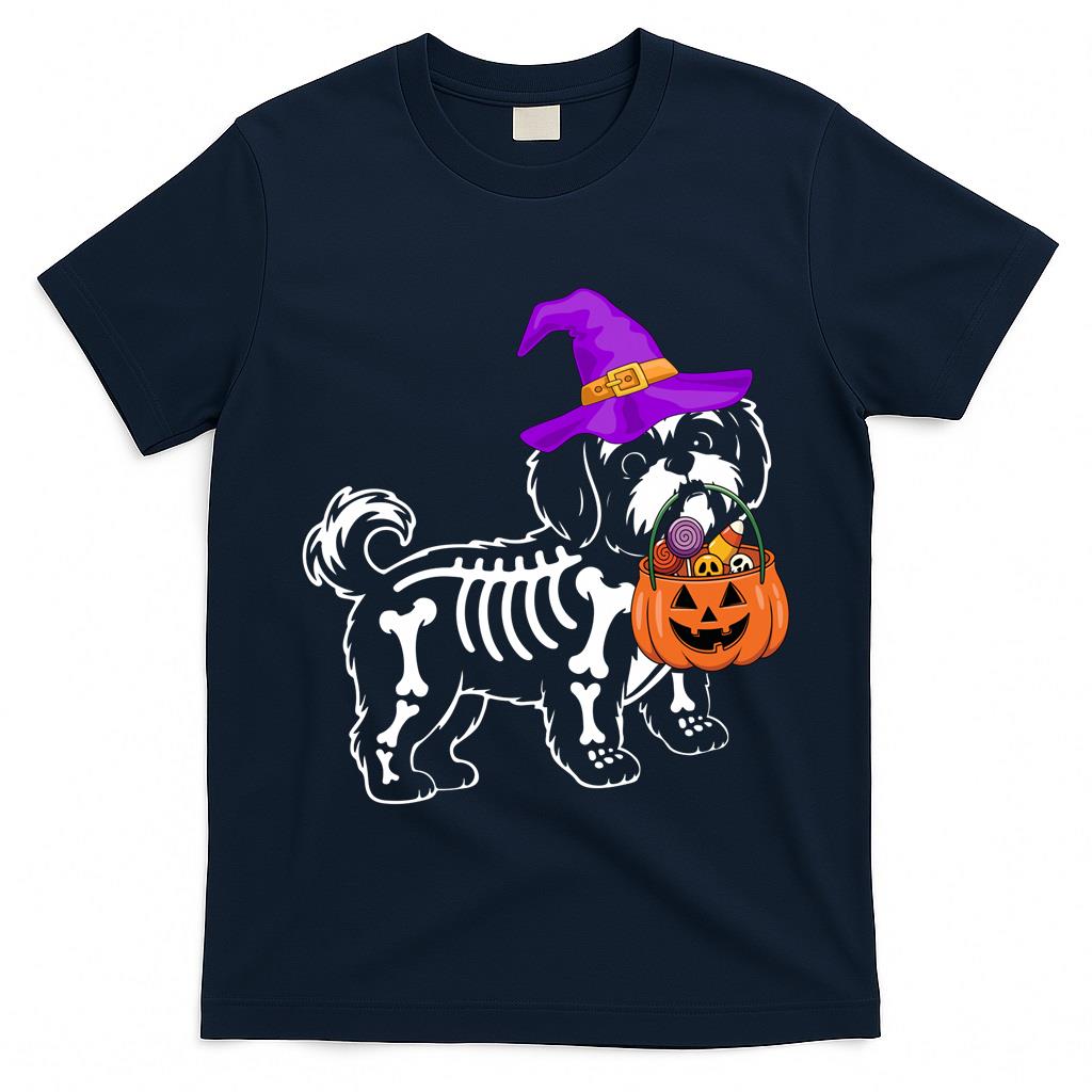 Shih Tzu Dog Halloween Spooky Skeleton Trick or Treat Long Sleeve T-Shirt