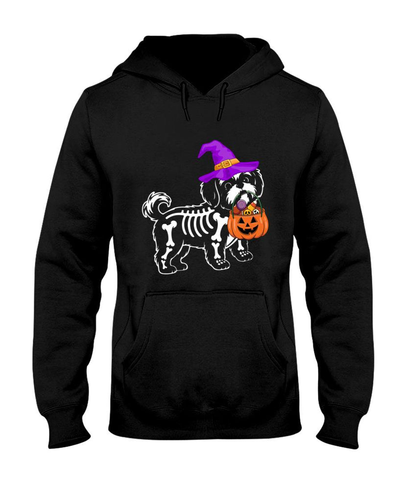 Shih Tzu Dog Halloween Spooky Skeleton Trick or Treat Long Sleeve T-Shirt