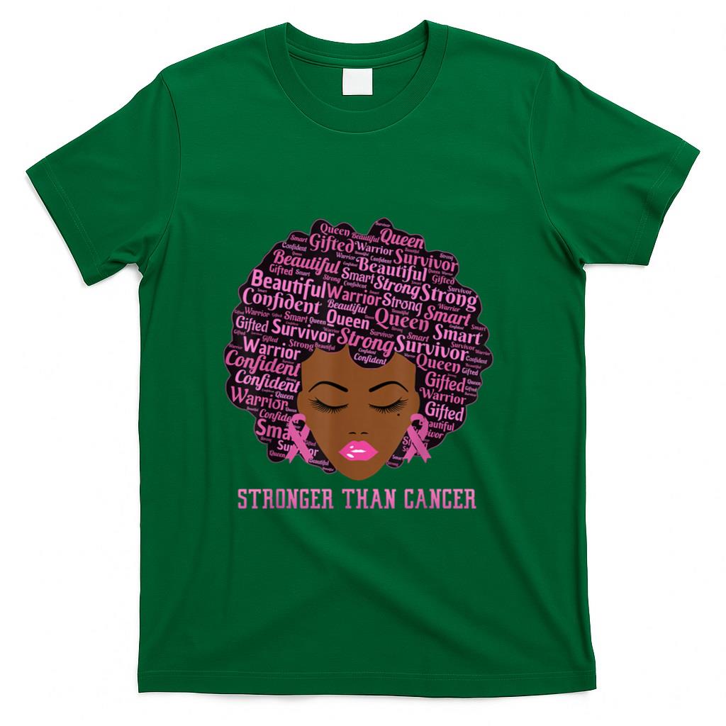 Black Women Queen Stronger Than Breast Cancer Pink Ribbon T-Shirt