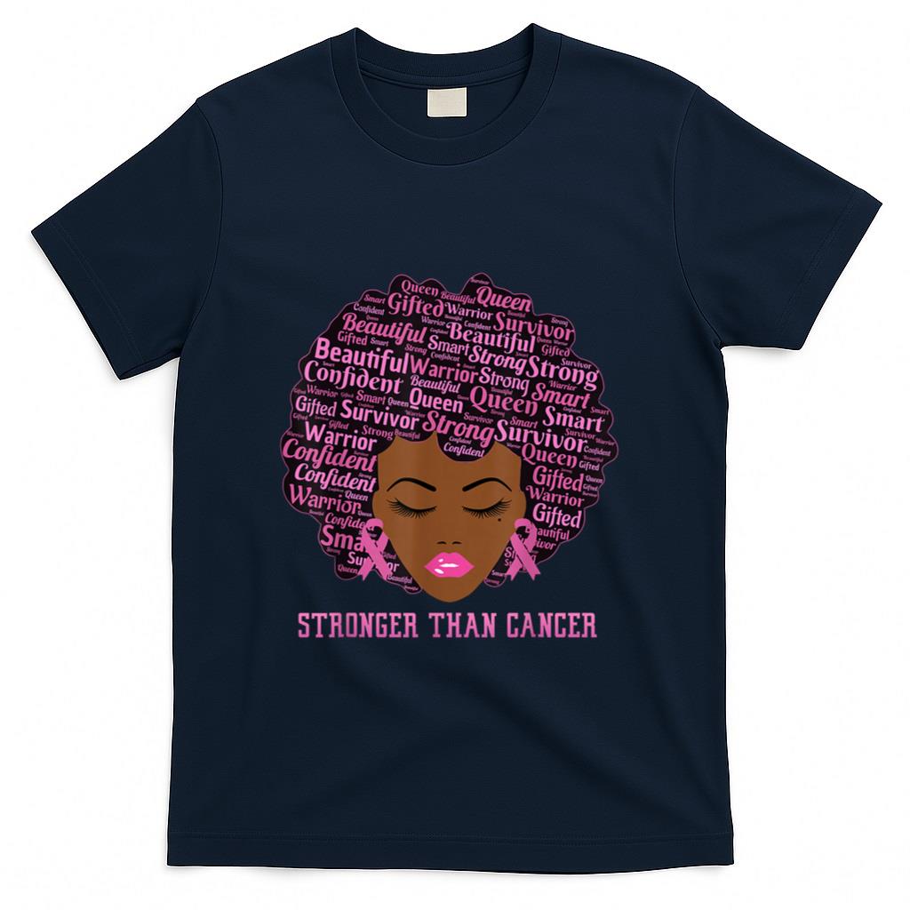 Black Women Queen Stronger Than Breast Cancer Pink Ribbon T-Shirt