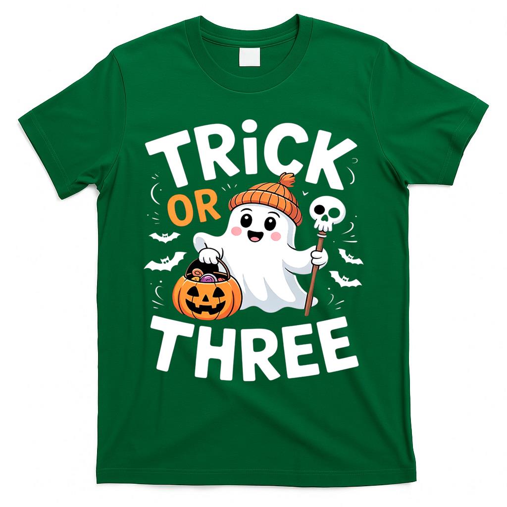 Kids Trick or Three Halloween Spooky Pumpkin 3rd Birthday Kids Essential T-Shirt