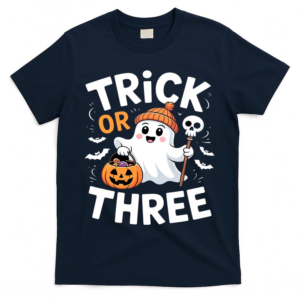 Kids Trick or Three Halloween Spooky Pumpkin 3rd Birthday Kids Essential T-Shirt