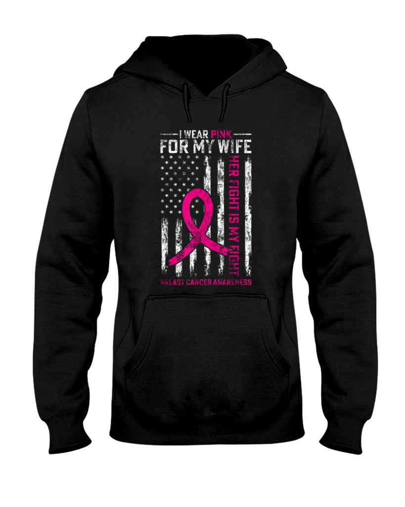 I Wear Pink For My Wife Breast Cancer Awareness AmericanFlag T-Shirt