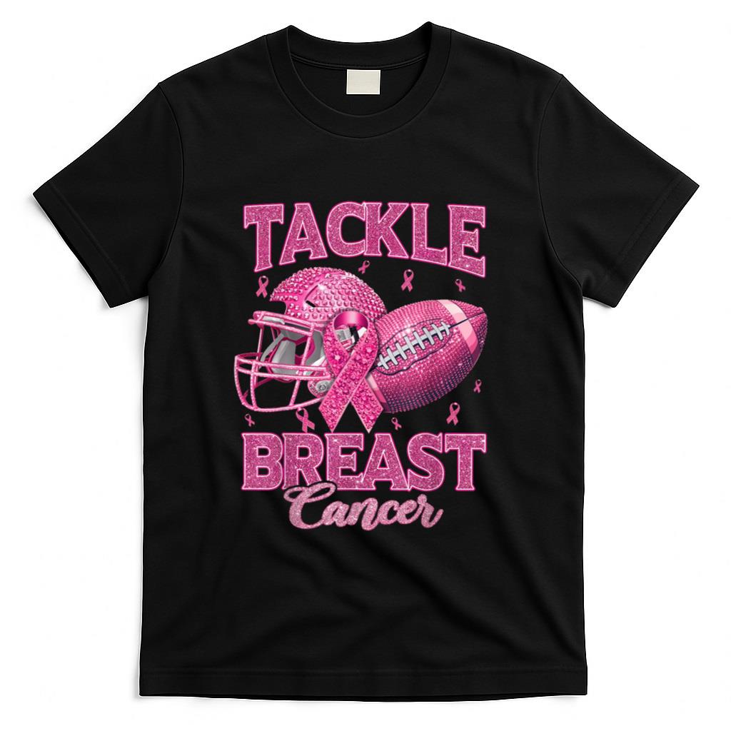 Tackle Breast Cancer Awareness American Football Pink Ribbon T-Shirt