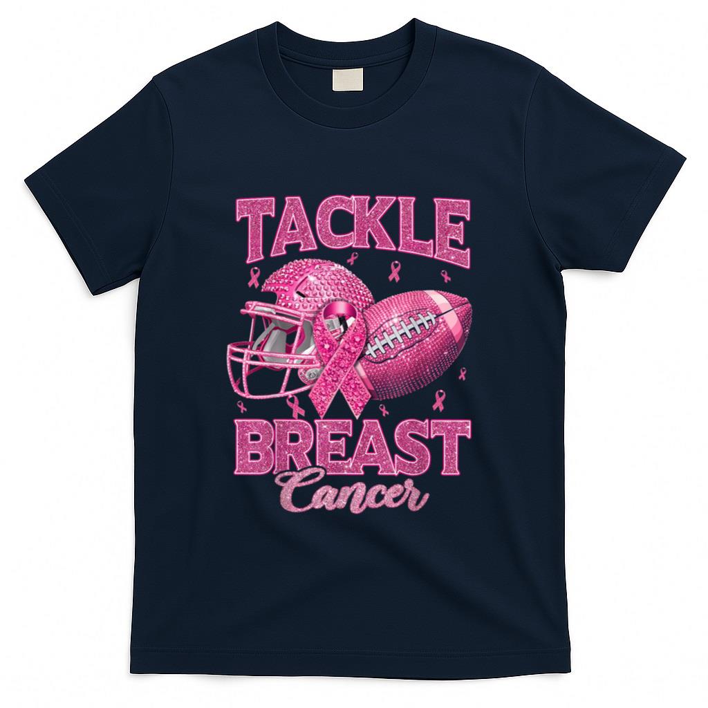 Tackle Breast Cancer Awareness American Football Pink Ribbon T-Shirt