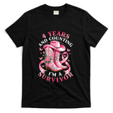 Breast Cancer 4 Years Survivor Pink Ribbon Cowgirl Gift T-Shirt