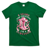 Breast Cancer 4 Years Survivor Pink Ribbon Cowgirl Gift T-Shirt