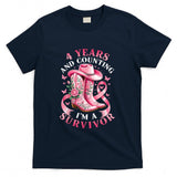 Breast Cancer 4 Years Survivor Pink Ribbon Cowgirl Gift T-Shirt