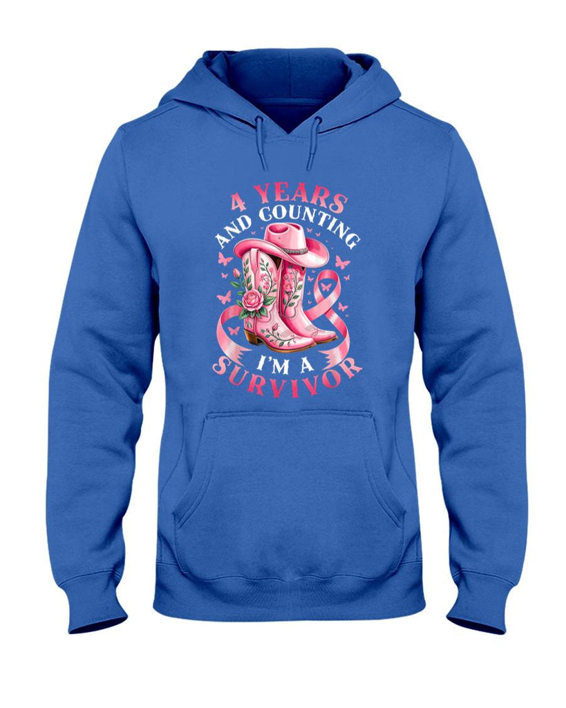 Breast Cancer 4 Years Survivor Pink Ribbon Cowgirl Gift T-Shirt