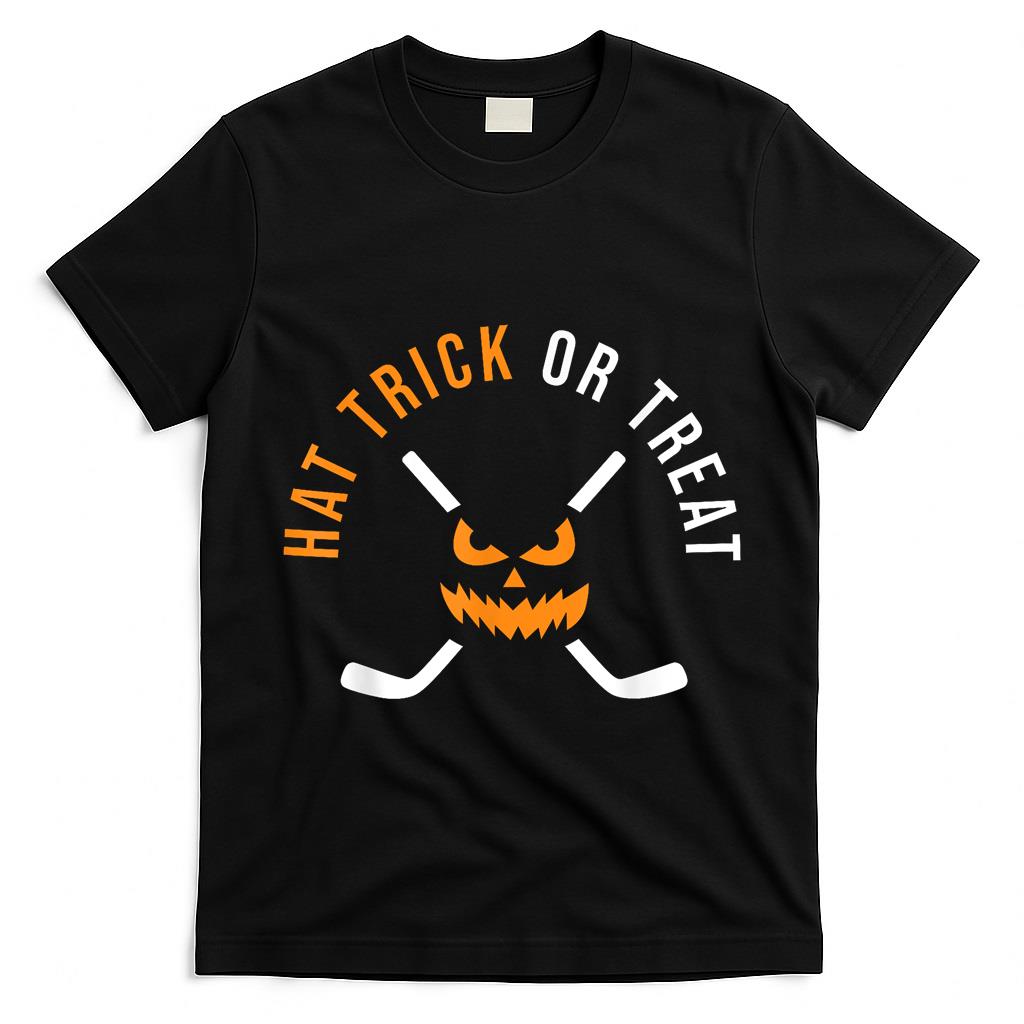 Halloween Hockey Hat Trick Or Treat Ice Hockey Player T-Shirt
