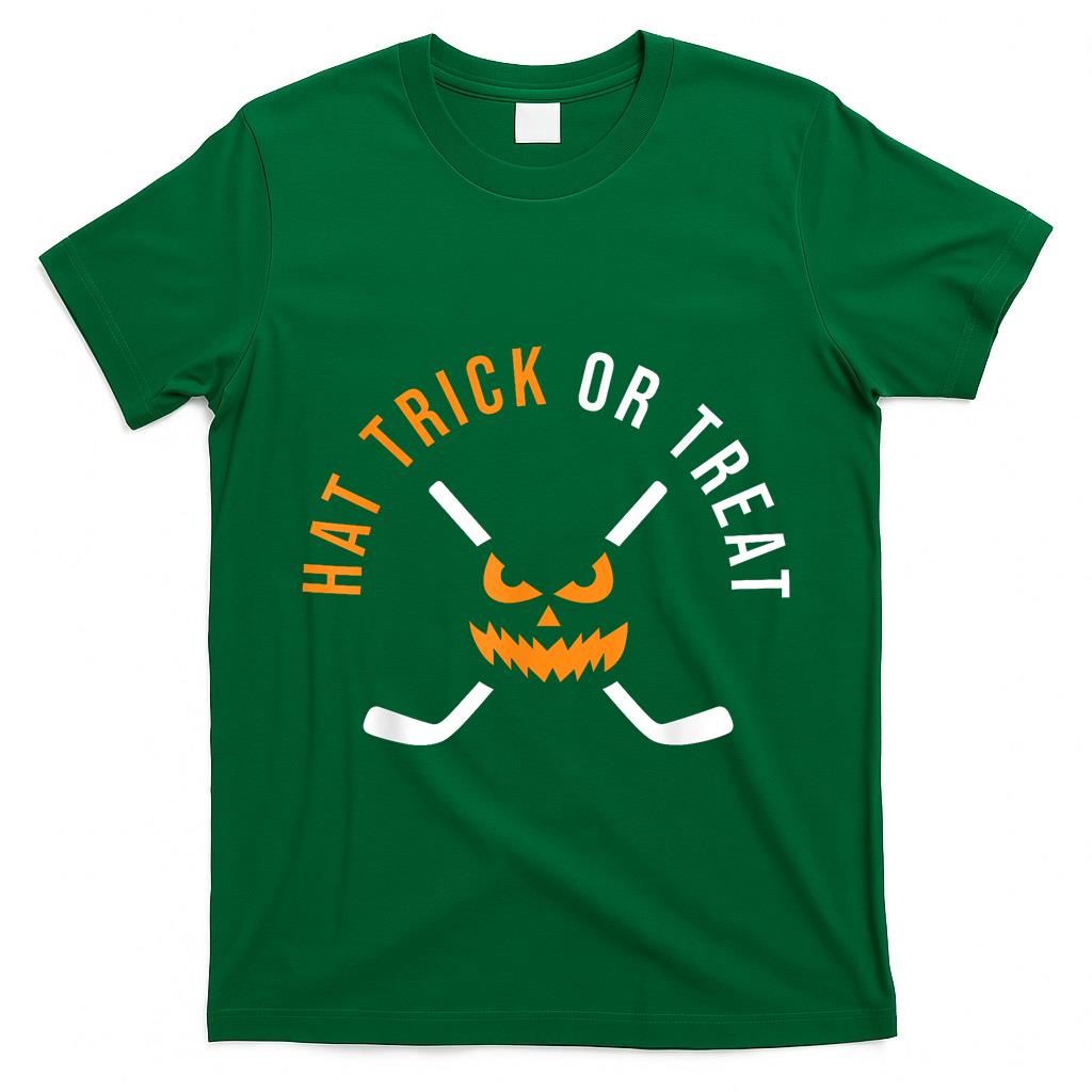 Halloween Hockey Hat Trick Or Treat Ice Hockey Player T-Shirt