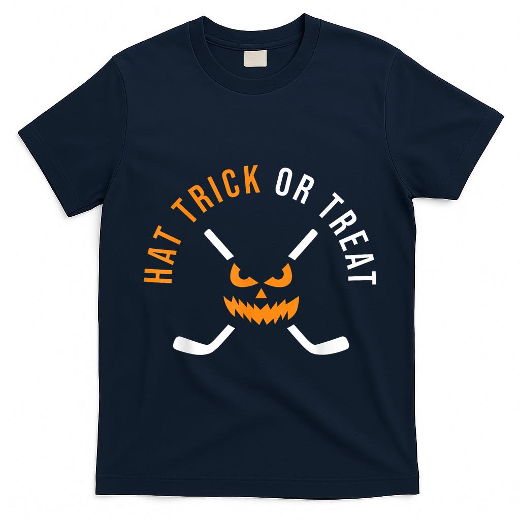 Halloween Hockey Hat Trick Or Treat Ice Hockey Player T-Shirt