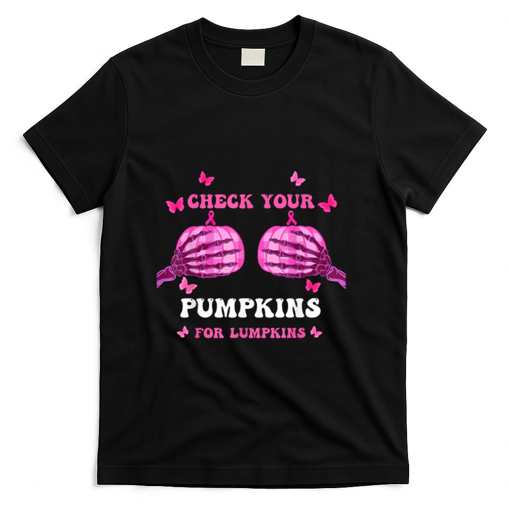 Check Your Pumpkins Breast Cancer Awareness Halloween Women T-Shirt