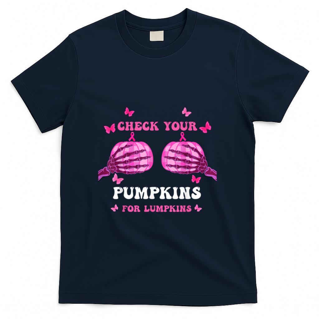 Check Your Pumpkins Breast Cancer Awareness Halloween Women T-Shirt