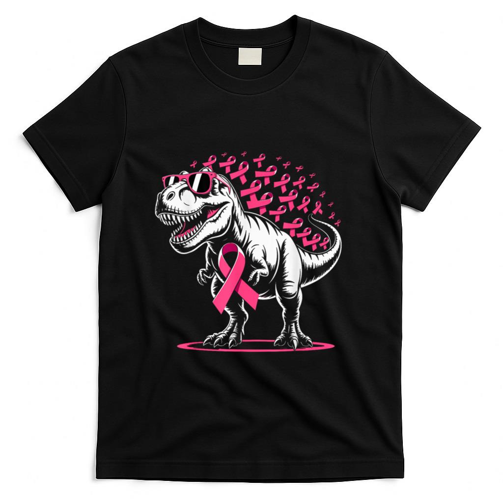 Pink Ribbon T Rex Kids Breast Cancer Awareness Boys Toddler T-Shirt