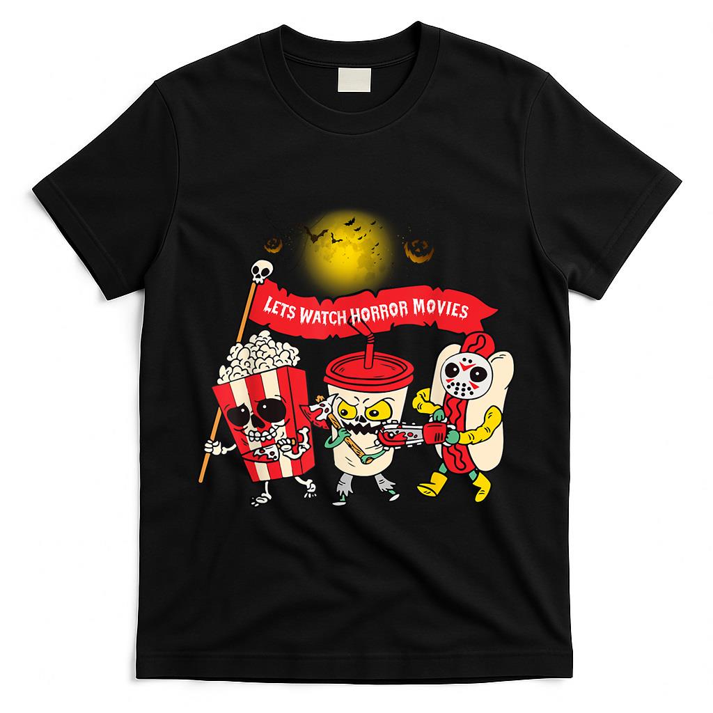 Lets Watch Horror Movies Halloween Funny Ghost Skeleton T-Shirt