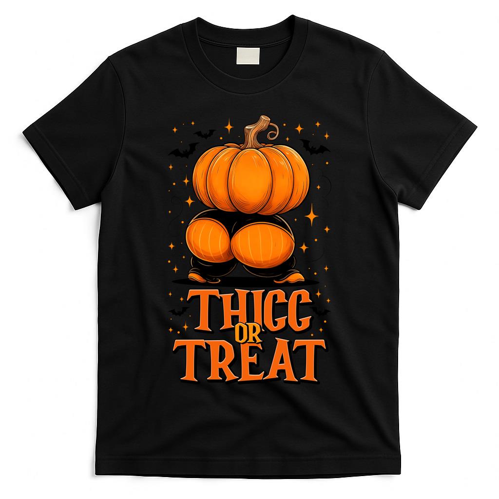 Thicc Or Treat Funny Pumpkin Butt Halloween Trick Or Treat Long Sleeve T-Shirt