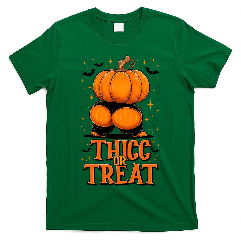 Thicc Or Treat Funny Pumpkin Butt Halloween Trick Or Treat Long Sleeve T-Shirt