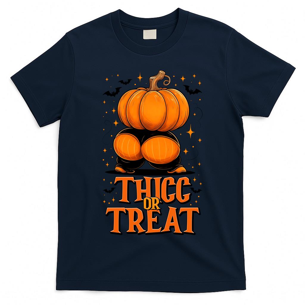 Thicc Or Treat Funny Pumpkin Butt Halloween Trick Or Treat Long Sleeve T-Shirt