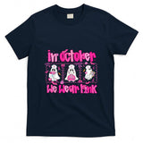 In October We Wear Pink Nurse Ghost Halloween Breast Cancer T-Shirt