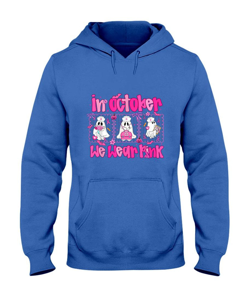 In October We Wear Pink Nurse Ghost Halloween Breast Cancer T-Shirt