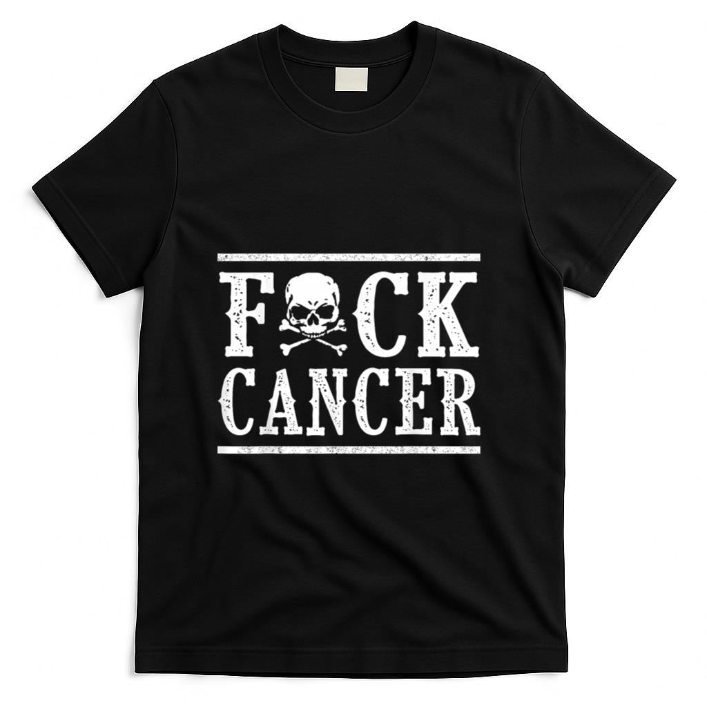 Fuck Cancer Skull and Crossbones Skeleton Breast Cancer T-Shirt