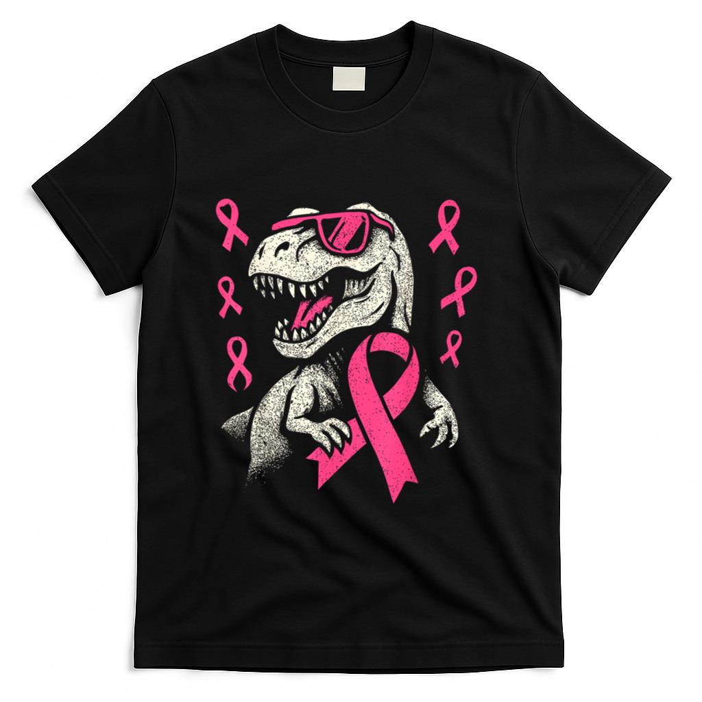 Pink Ribbon T Rex Kids Breast Cancer Awareness Boys Toddler T-Shirt_1