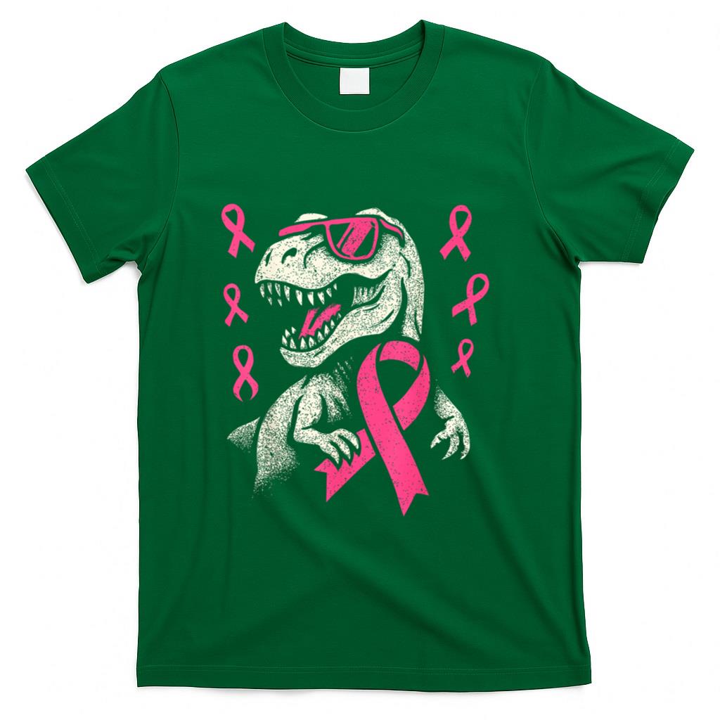 Pink Ribbon T Rex Kids Breast Cancer Awareness Boys Toddler T-Shirt_1