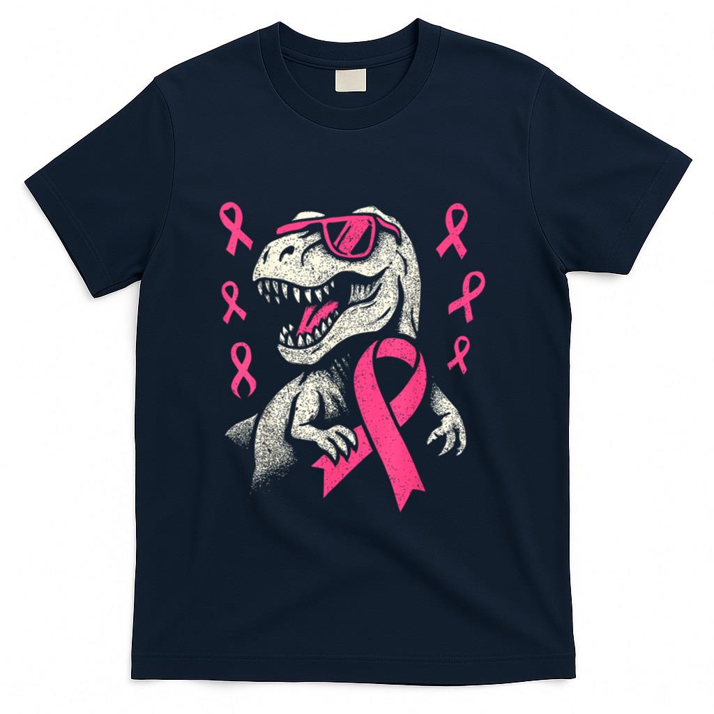 Pink Ribbon T Rex Kids Breast Cancer Awareness Boys Toddler T-Shirt_1