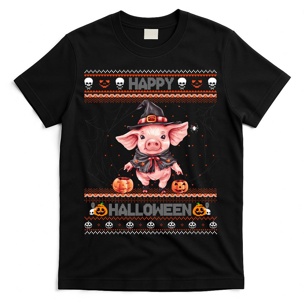 Happy Halloween Ugly Cute Pig Witch Trick Or Treat Pumpkin Long Sleeve T-Shirt