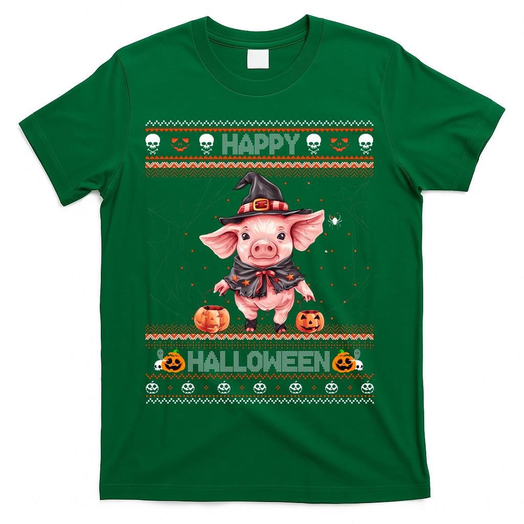 Happy Halloween Ugly Cute Pig Witch Trick Or Treat Pumpkin Long Sleeve T-Shirt