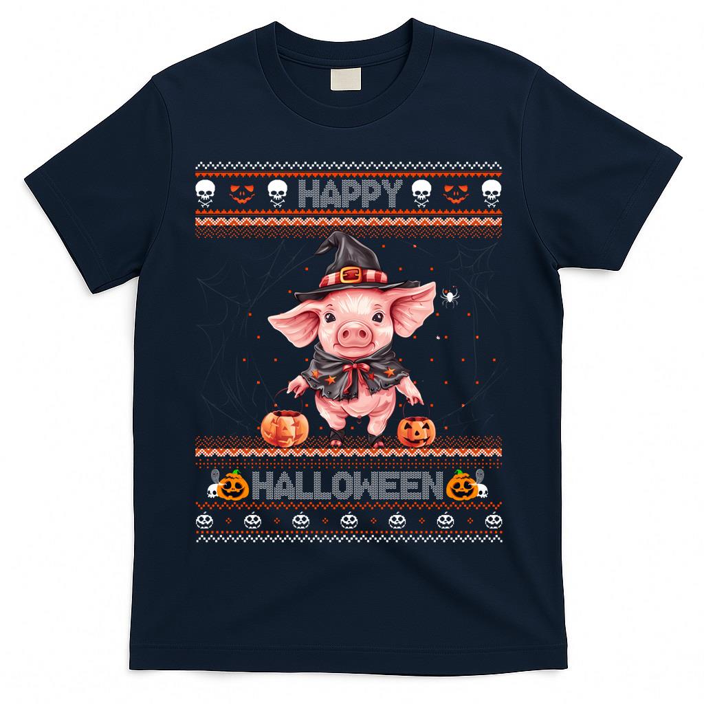 Happy Halloween Ugly Cute Pig Witch Trick Or Treat Pumpkin Long Sleeve T-Shirt