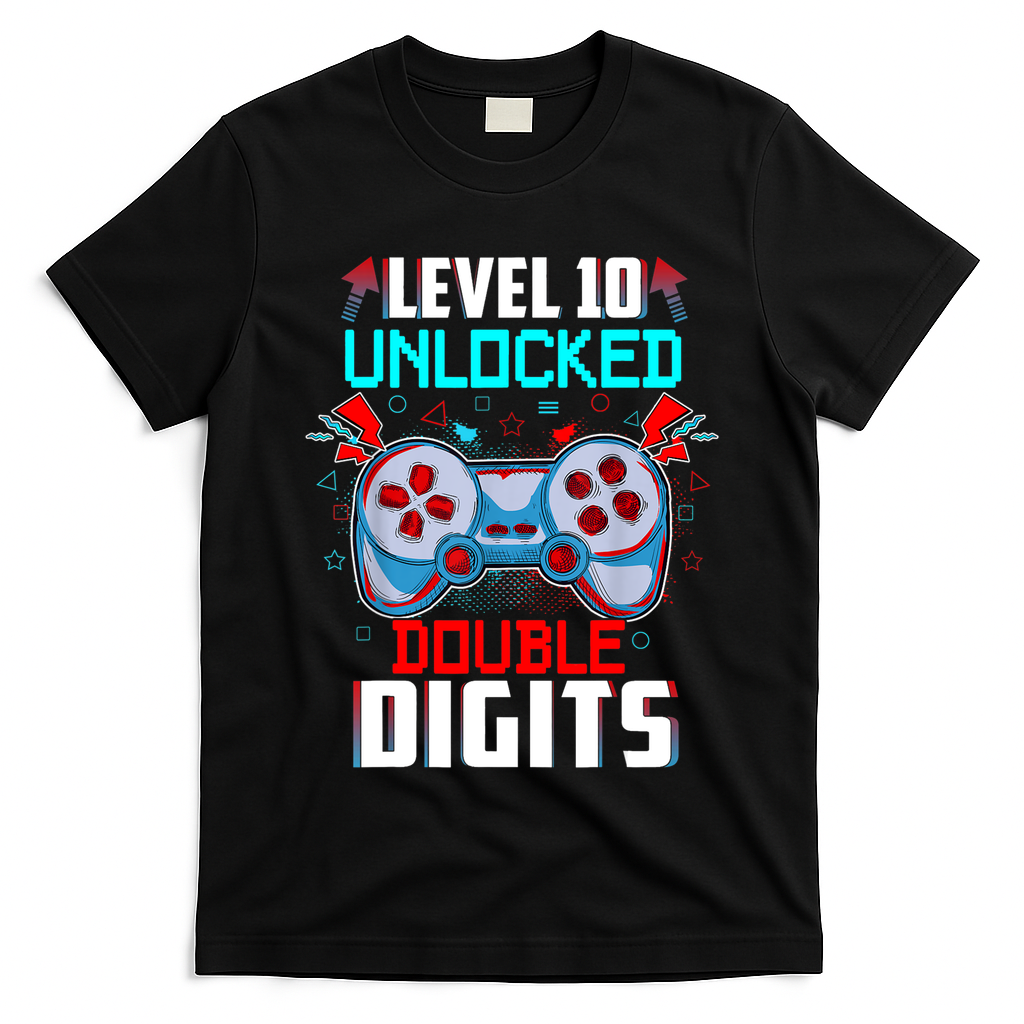 10th Birthday Gift For Boys Double Digits 10 Year Old Gifts Gamer Gift T-Shirt