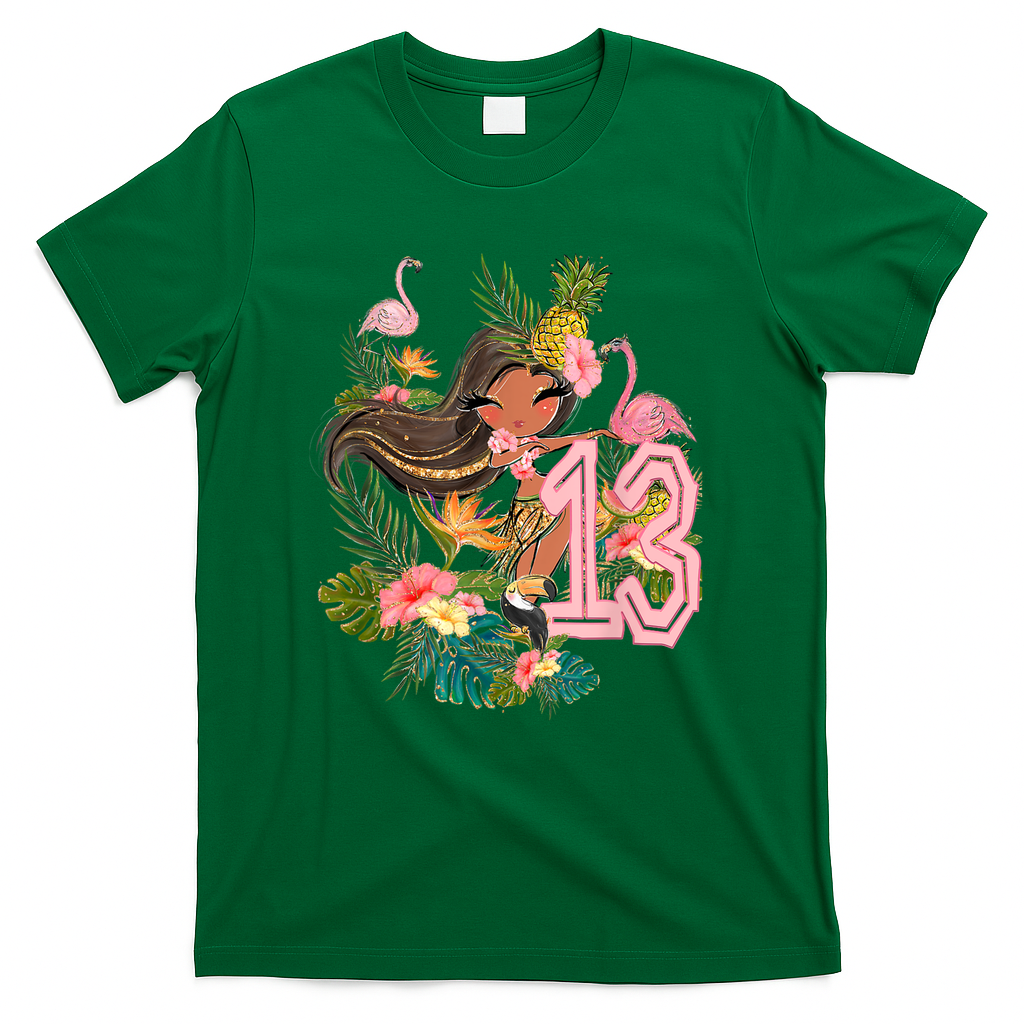 13th Birthday Tiki Party Pool Summer Hula Hawaiian Luau Friend T-Shirt - Green