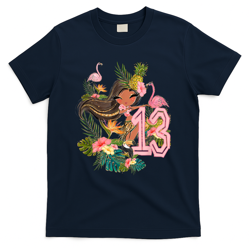 13th Birthday Tiki Party Pool Summer Hula Hawaiian Luau Friend T-Shirt - Navy