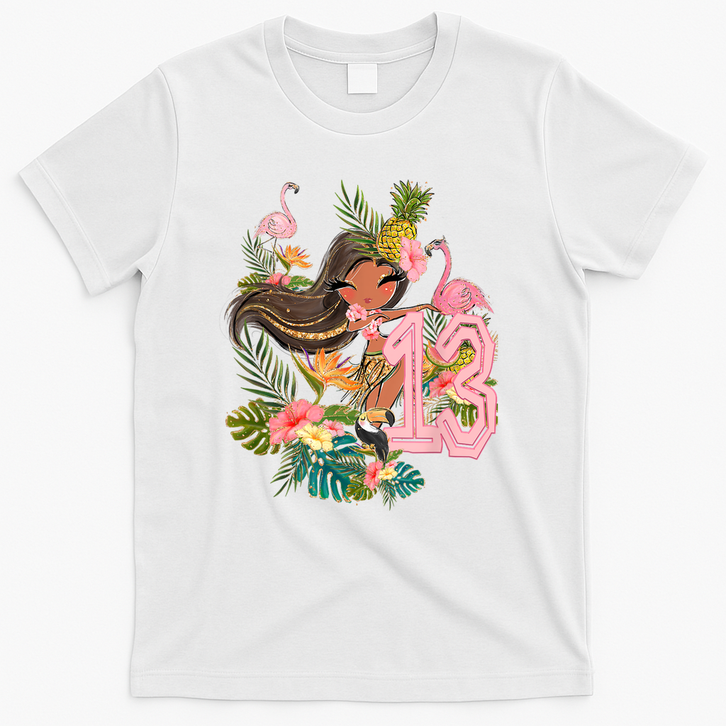 13th Birthday Tiki Party Pool Summer Hula Hawaiian Luau Friend T-Shirt - White