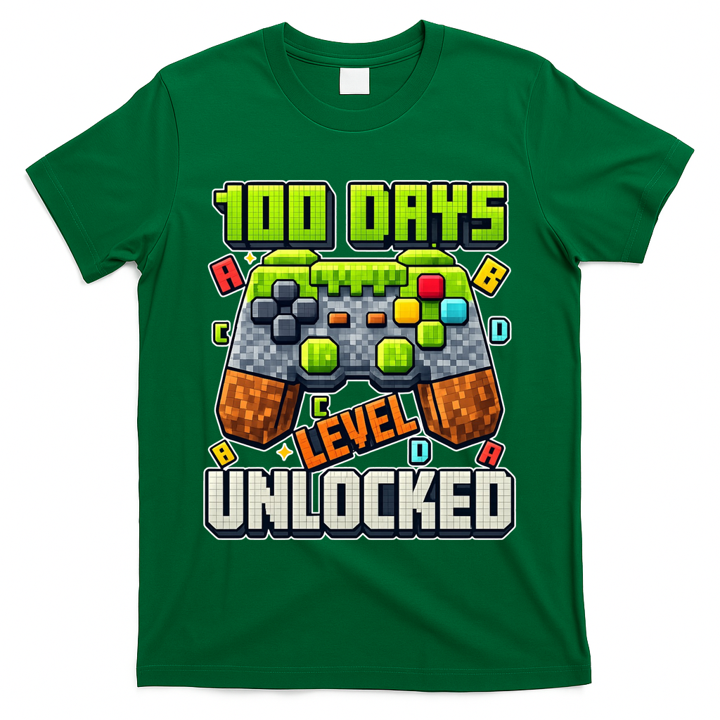 100 Days Level Unlocked Gaming 100th Day Of School T-Shirt