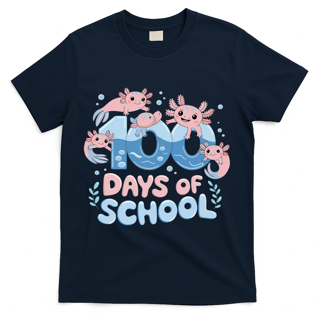100 Days Of School Axolotl Teacher T-Shirt - Navy