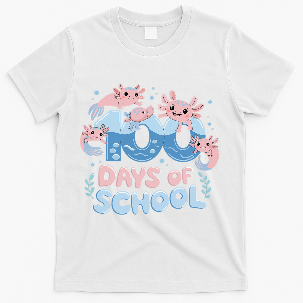 100 Days Of School Axolotl Teacher T-Shirt - White