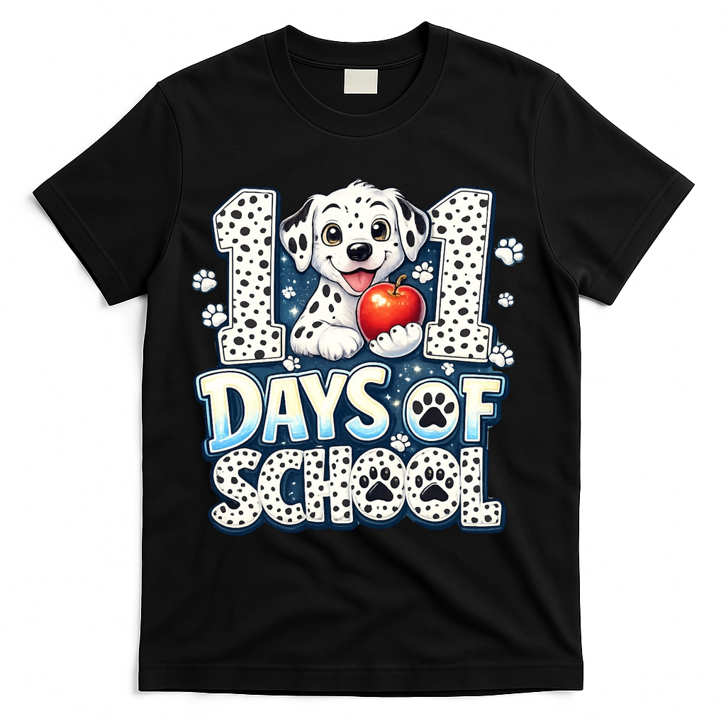 101 Days Of School Dog 100th Day Teacher Students T-Shirt - Black