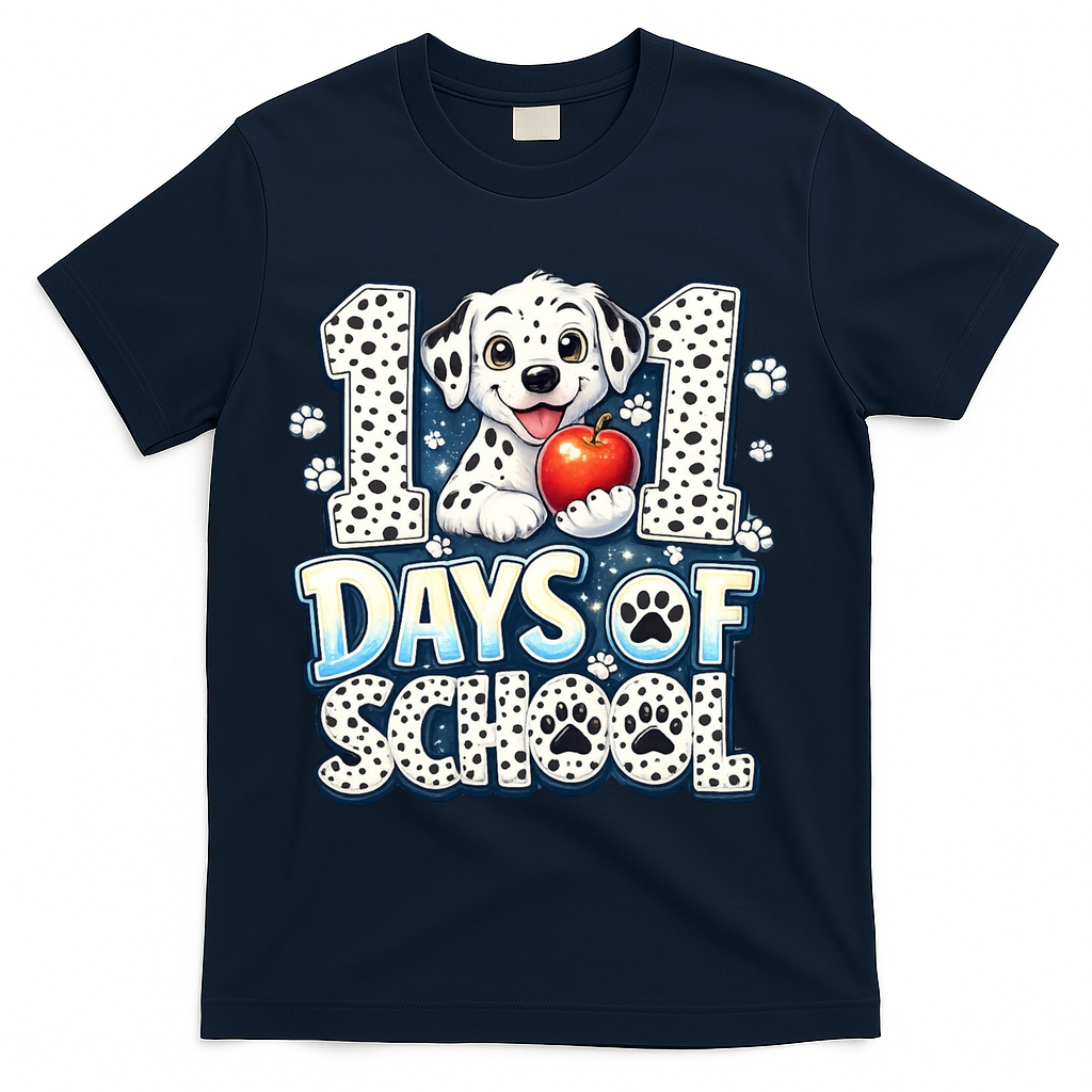 101 Days Of School Dog 100th Day Teacher Students T-Shirt - Navy
