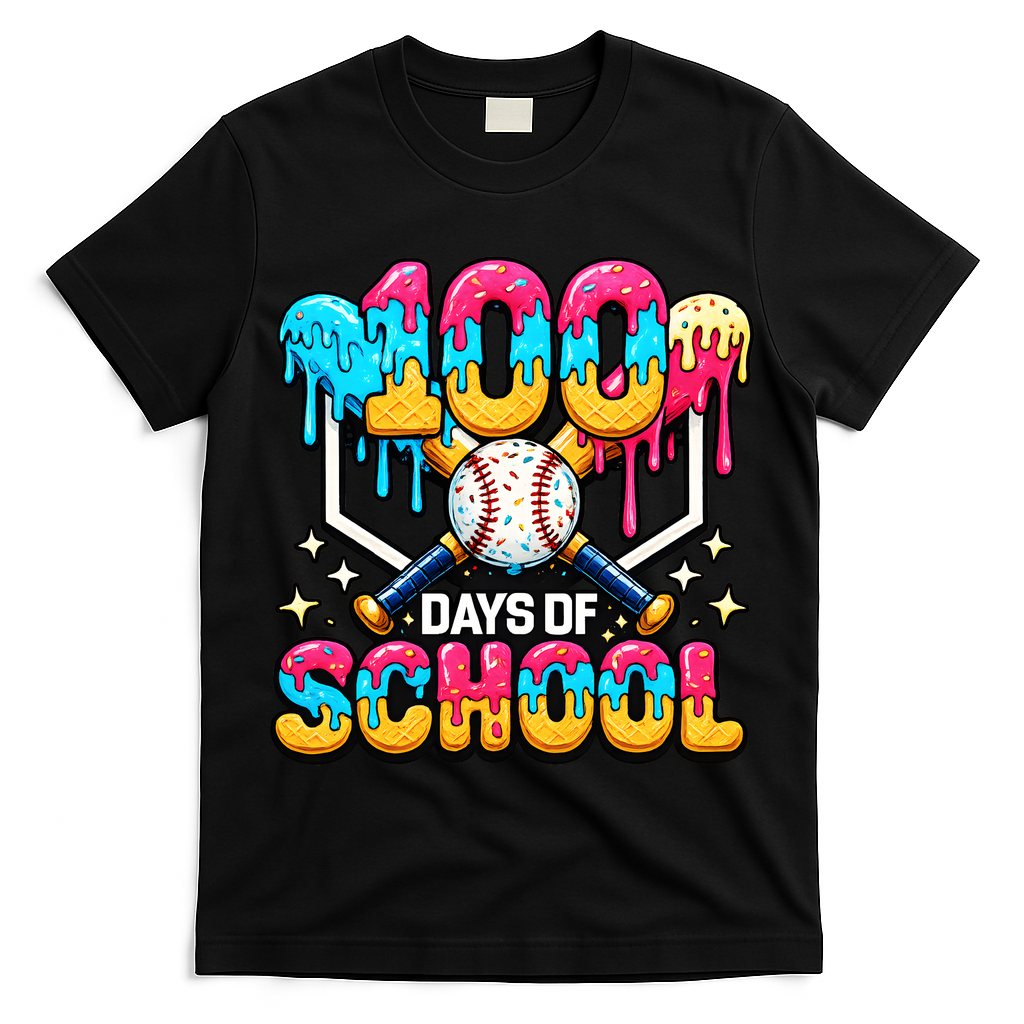 100 Days Of School Baseball Drip 100th Day T-Shirt