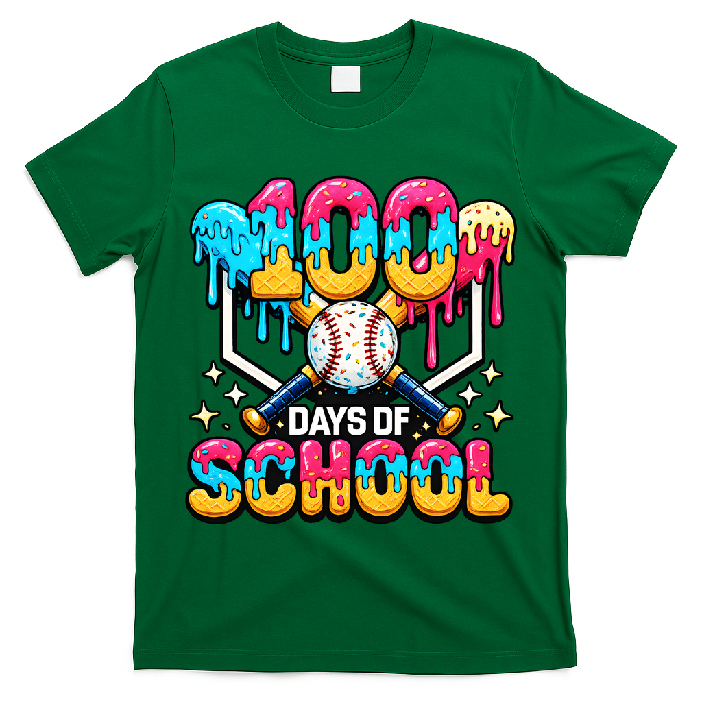 100 Days Of School Baseball Drip 100th Day T-Shirt